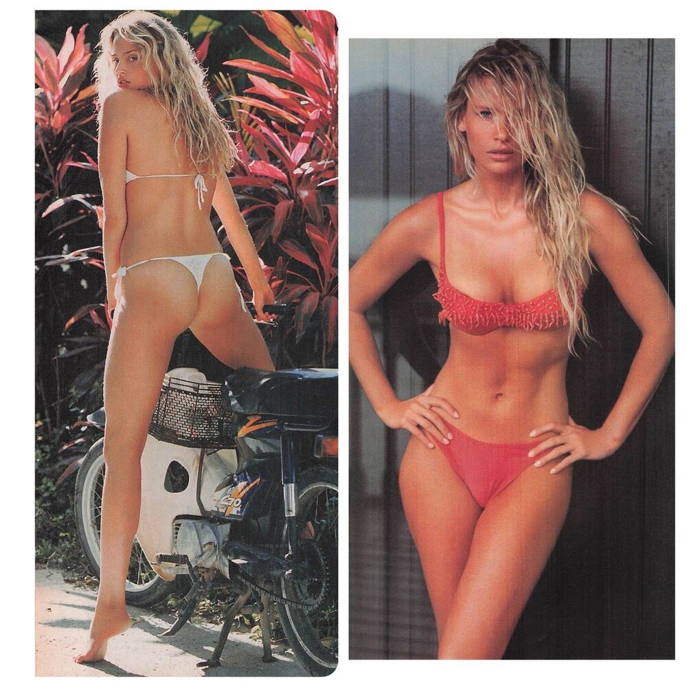 2000 sexy woman Bikini swimsuit model Hot body beach bike Print ad Poster pinup